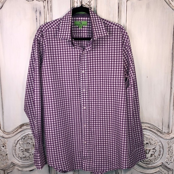 Men’s Bristol & Bull 100% Cotton Orchid, and White Gingham Check Dress Shirt - Picture 1 of 9